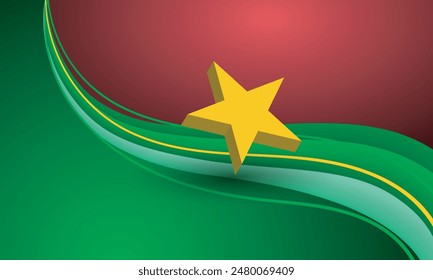 Burkina faso independence day design with flying simple 3d star and waving green and yellow line for celebrating of independence day template