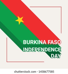 Burkina Faso Independence Day Greeting Card with Flag of Burkina Faso, Flat Long Shadow Style