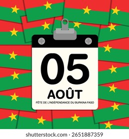 Dia da Independência de Burkina Faso Calendário de Parede Pequena