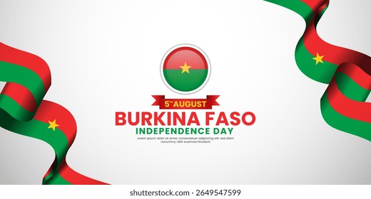 Burkina faso independence day with waving ribbon flag for banner background