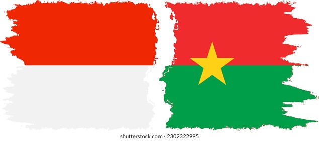 Verbindung mit Burkina Faso und Indonesien mit Grunge-Flaggen, Vektorgrafik