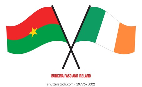 Burkina Faso and Ireland Flags Crossed And Waving Flat Style. Official Proportion. Correct Colors.