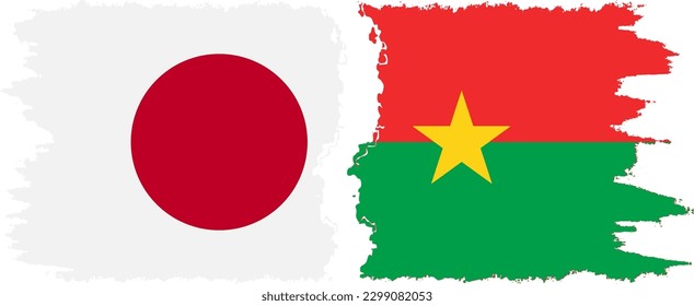 Verbindung mit Burkina Faso und Japan mit Grunge-Flaggen, Vektorgrafik