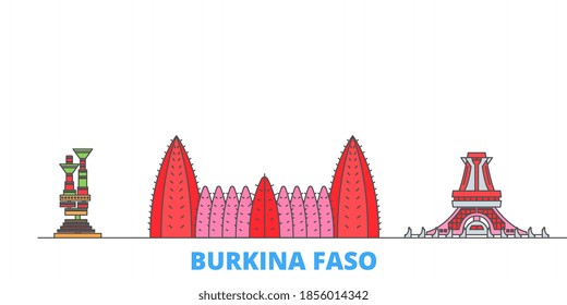 Burkina Faso line cityscape, flat vector. Travel city landmark, oultine illustration, line world icons