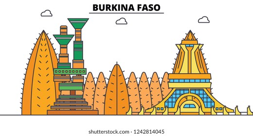 Burkina Faso Line Skyline Vector Illustration. Burkina Faso Linear Cityscape With Famous Landmarks, City Sights, Vector, Design Landscape.