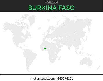 Burkina Faso location modern detailed vector map. All world countries without names. Vector template of beautiful flat grayscale map design with selected country and border location