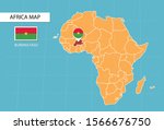 Burkina Faso map in Africa, icons showing Burkina Faso location and flags.
