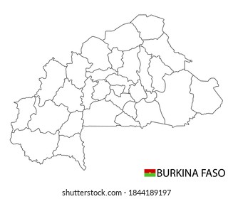 Burkina Faso map, black and white detailed outline regions of the country. Vector illustration