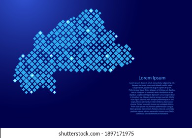 Mapa de Burkina Faso de hombros azules de diferentes tamaños y rejilla de estrellas espaciales brillantes. Ilustración vectorial.