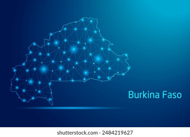 Burkina Faso map - concept of communication technology, graphic of low poly.