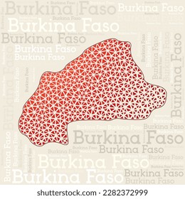BURKINA FASO map design. Country names in different languages and map shape with geometric low poly triangles. Captivating vector illustration of Burkina Faso.