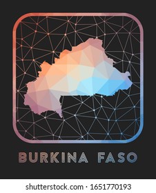 Burkina Faso map design. Vector low poly map of the country. Burkina Faso icon in geometric style. The country shape with polygonal gradient and mesh on a dark background.