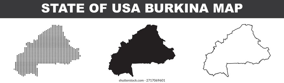 Burkina Faso map in different styles on white background
