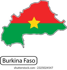 Mapa de Burkina Faso con bandera adentro. Ilustración vectorial aislada en fondo blanco.
