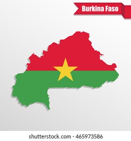 Burkina Faso map with flag inside and ribbon