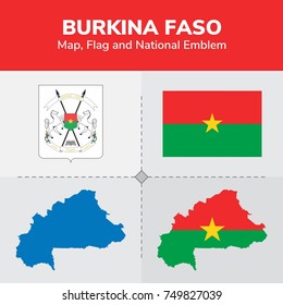 Burkina Faso Map, Flag and National Emblem 