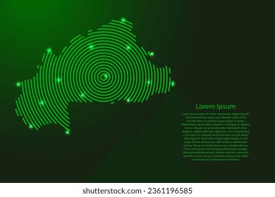 Burkina Faso map from futuristic concentric green circles and glowing stars for banner, poster, greeting card