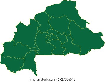 Burkina Faso Karte in grüner Farbe und gelber Rahmen auf weißem Hintergrund. Vector-Abbildung.