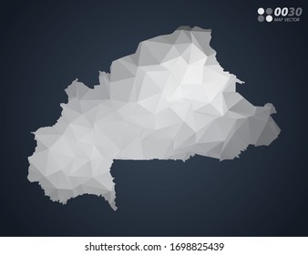 Burkina Faso map grey polygon red triangle mosaic with dark background. style gradient vector.