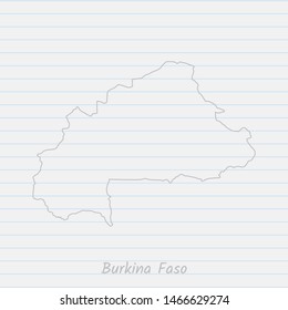 Burkina Faso map hand drawn gray outline on notebook background. Vector Illustration EPS10.