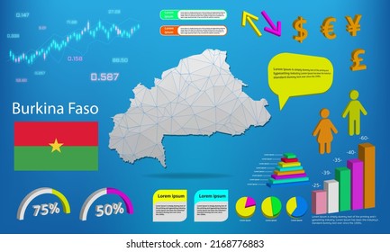 burkina Faso map info graphics - charts, symbols, elements and icons collection. Detailed burkina Faso map with High quality business infographic elements.