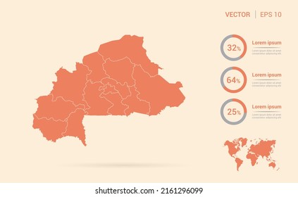 Burkina Faso map orange abstract infographic vector.