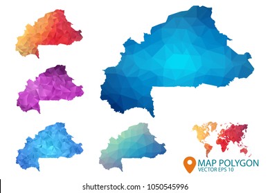 Burkina Faso Map - Set of geometric rumpled triangular low poly style gradient graphic background , Map world polygonal design for your . Vector illustration eps 10.