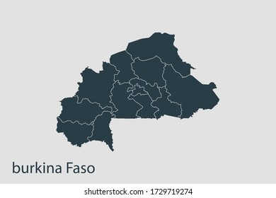 burkina Faso Kartenvektor, Abstract Design Vektor Abbildung Eps 10. Navy Farbe.Hoch Detailliert auf weißem Hintergrund.