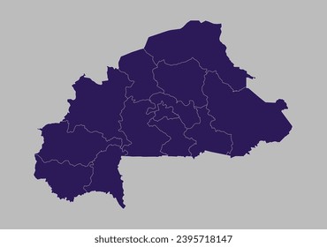 Burkina Faso map vector, Blue purple color isolated on gray background.