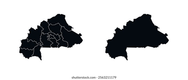 Burkina Faso Map vector icon. Map of Burkina Faso Black Silhouette.