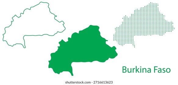 Burkina Faso Mapa Vetor Set, África Ocidental Contorno Silhueta Pontilhada Formas Verdes, Burkina Faso País Infográfico Template, Editável EPS Burkina Faso Geografia