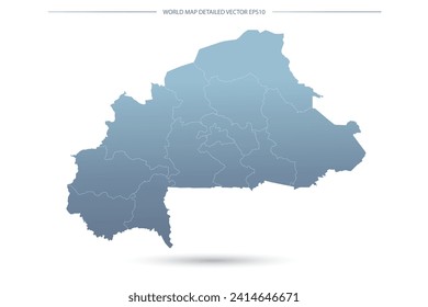 Burkina Faso Map - World Map International vector template with High detailed including grey and blue gradient color and white outline color isolated on white background - Vector illustration eps 10