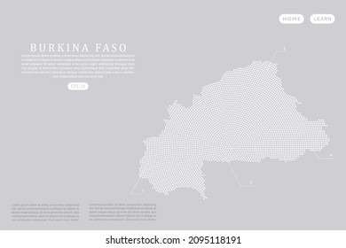 Mapa de Burkina Faso - Mapa mundial de la plantilla de vector del mapa con puntos blancos, rejilla, grunge, estilo medio tono aislado en fondo gris para educación, infografía, diseño, sitio web - Ilustración vectorial eps 10