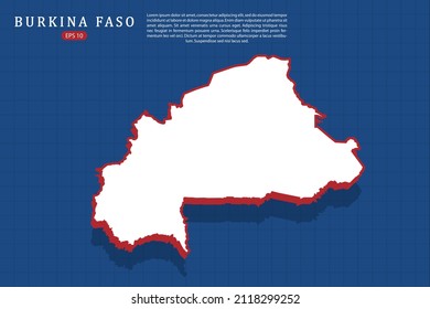 Burkina Faso Map - World map vector template with isometric style with white and red color including shadow on Blue grid background for website, design, infographic - Vector illustration eps 10