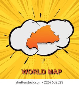 Burkina Faso Map - World map vector template with isometric and comic art style including shadow, black and orange color on yellow background for design, infographic - Vector illustration eps 10