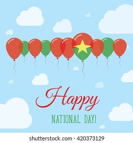 Burkina Faso National Day Flat Patriotic Poster. Row of Balloons in Colors of the Burkinabe flag. Happy National Day Burkina Faso Card with Flags, Balloons, Clouds and Sky.