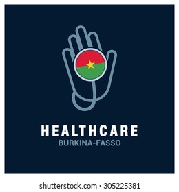 Burkina Faso National flag on stethoscope - Health care logo - Medical Logo - specialist doctors in Country - Hospital Clinic Logo - Helping Hand Logo - Charity Help Vector illustration