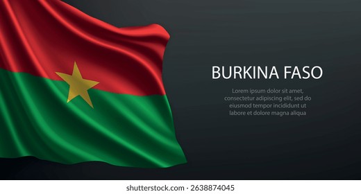 Burkina Faso national flag with ripples and shadows on a gradient black backdrop