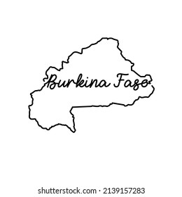 Burkina Faso Umrisskarte mit handgeschriebenem Landnamen. Kontinuierliche Zeichnung des patriotischen Hauszeichens. Eine Liebe für eine kleine Heimat. T-Shirt-Printidee. Vektorgrafik.