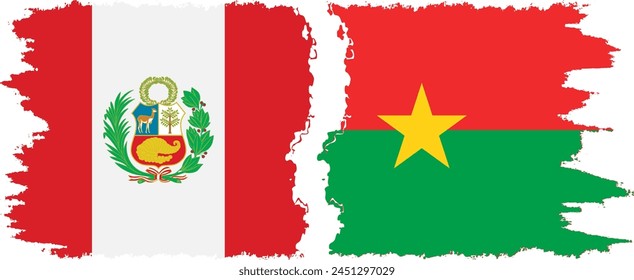 Burkina Faso and Peru grunge flags connection, vector