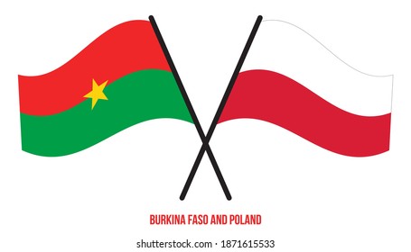 Burkina Faso and Poland Flags Crossed And Waving Flat Style. Official Proportion. Correct Colors.