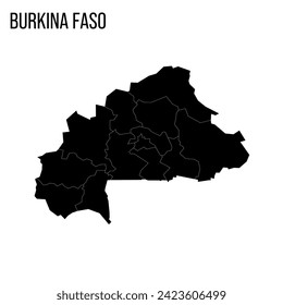 Burkina Faso political map of administrative divisions - regions. Blank black map and country name title.