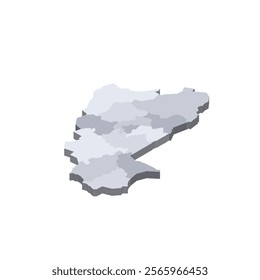 Burkina Faso political map of administrative divisions - regions. 3D isometric blank vector map in shades of grey.