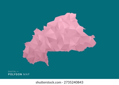 Burkina Faso Polygon-Karte Vektorgrafik in Low-Poly-geometrischen Stil, weiche Pastellfarben mit Rosa-und Teal-Grün-Tönen, saubere Silhouette auf solidem Hintergrund, ideal für Infografik.
