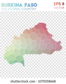 Burkina Faso polygonal, mosaic-style country map. Bewitching low poly style, modern design for infographics or presentations.