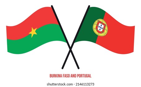 Burkina Faso and Portugal Flags Crossed And Waving Flat Style. Official Proportion. Correct Colors.