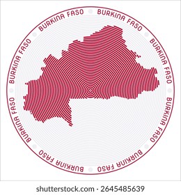 Burkina Faso round logo design. Country shape built of rings. Burkina Faso text around the country. Vector illustration.