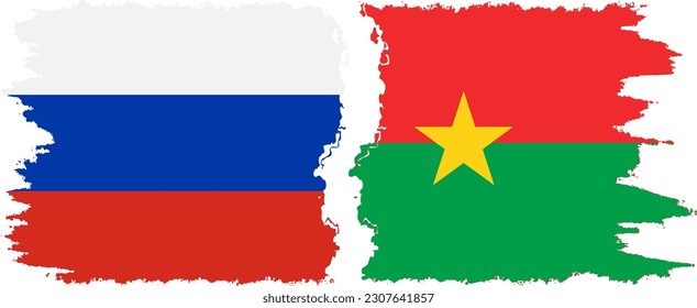 Verbindung mit Burkina Faso und Russland mit Grunge-Flaggen, Vektorgrafik