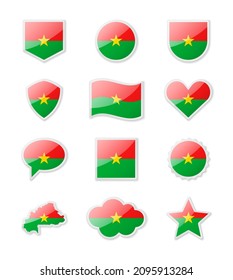 Burkina Faso - set of country flags in the form of stickers of various shapes. Vector illustration