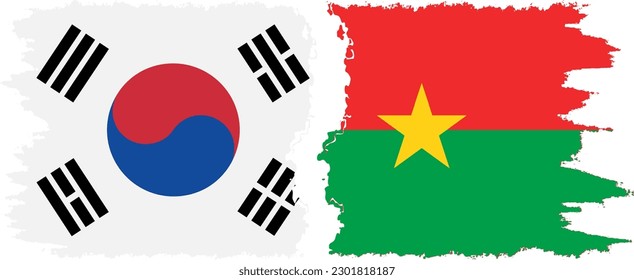 Verbindung mit Burkina Faso und Südkorea mit Grunge-Flaggen, Vektorgrafik